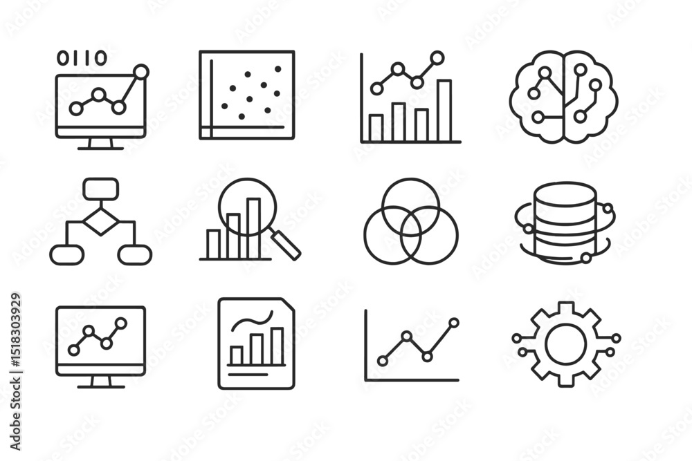 Aufkleber data analysis and visualization elements designed in a clean, minimalist style for presentations abo