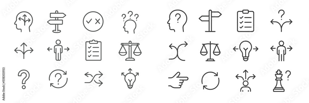 Aufkleber Symbols representing decision-making and problem-solving processes in a minimalist style for visual communication and design