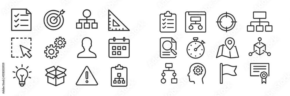 Poster Icons representing project management, teamwork, and productivity tools in a clear and minimalistic style