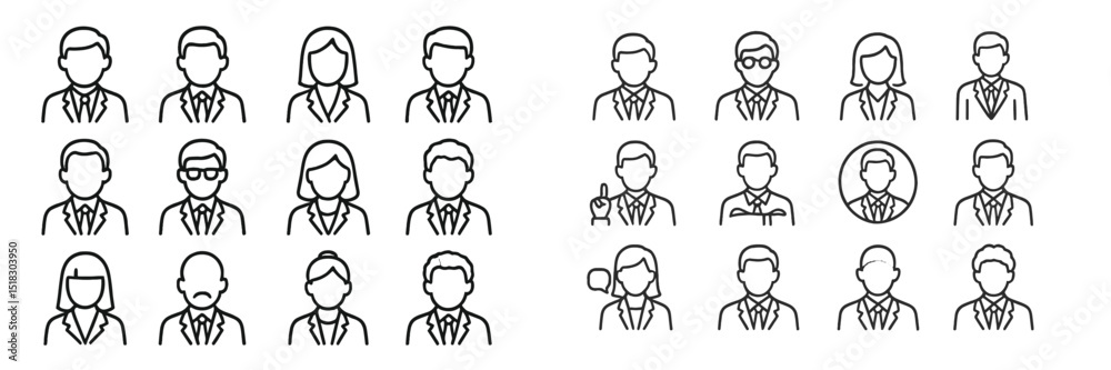 Aufkleber collection of diverse professional avatars in various styles and expressions suitable for business u