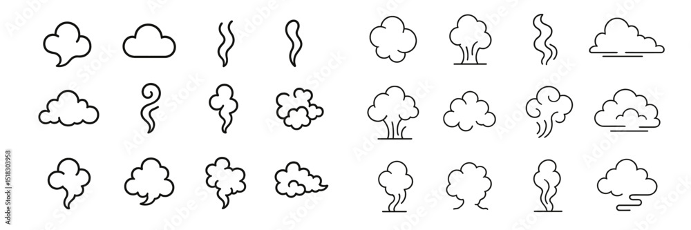 Poster collection of various cloud and smoke illustrations showcasing different shapes and styles
