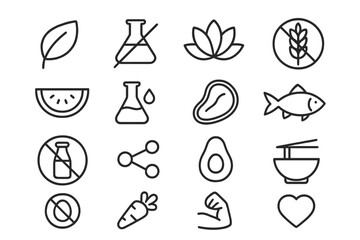 Exploring the variety of healthy food icons and symbols representing nutrition and dietary choices in a contemporary design
