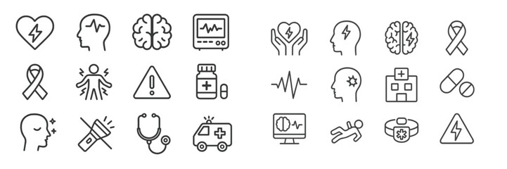 Health and wellness icons representing medical care, awareness, and support in a minimalist design
