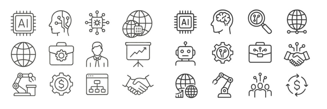 Exploring the impact of artificial intelligence through various icons representing technology and collaboration