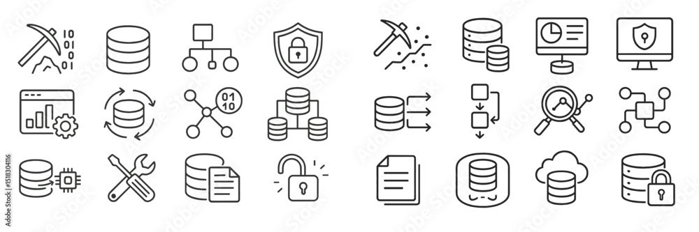 Aufkleber Collection of database icons showcasing various data management and security concepts