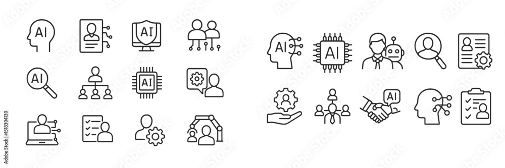 Fototapete Visual representation of artificial intelligence concepts featuring various icons related to machine learning and human interaction
