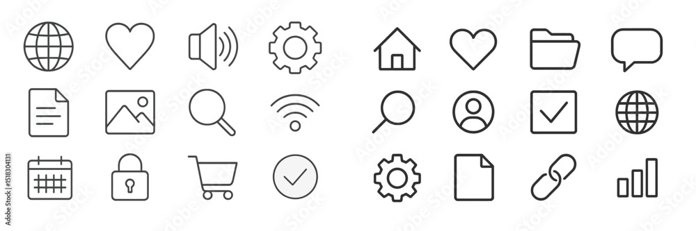 Poster Collection of line icons representing various concepts and activities related to technology, communication, and daily tasks