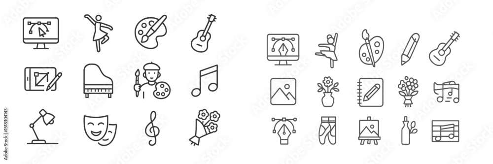 Aufkleber Creative icons showcasing various artistic activities and instruments in a minimalist design for digital use