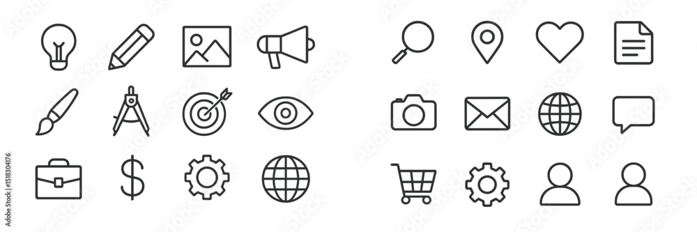 Fototapete Creative icons representing various concepts related to technology, communication, and design in a minimalistic style