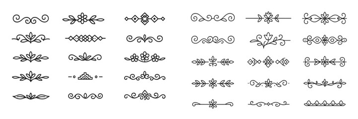 Decorative floral line art elements perfect for various design projects and creative applications