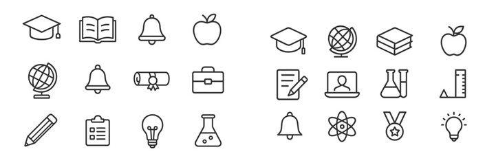 Educational icons representing various academic subjects and achievements in a minimalist design