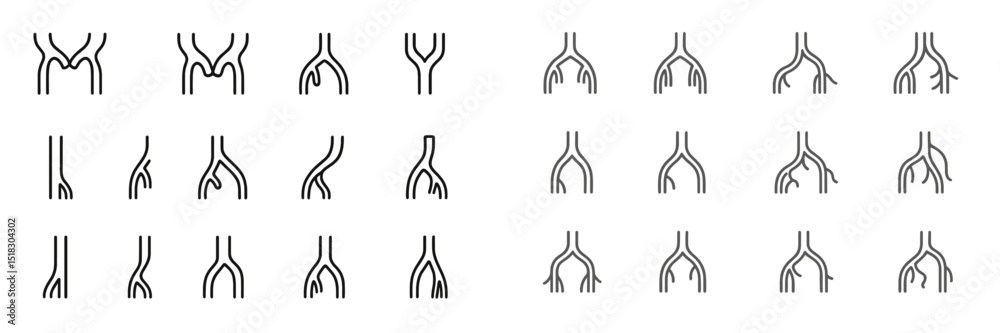Aufkleber Collection of minimalist line art depicting various forked shapes from abstract designs in a geometric layout