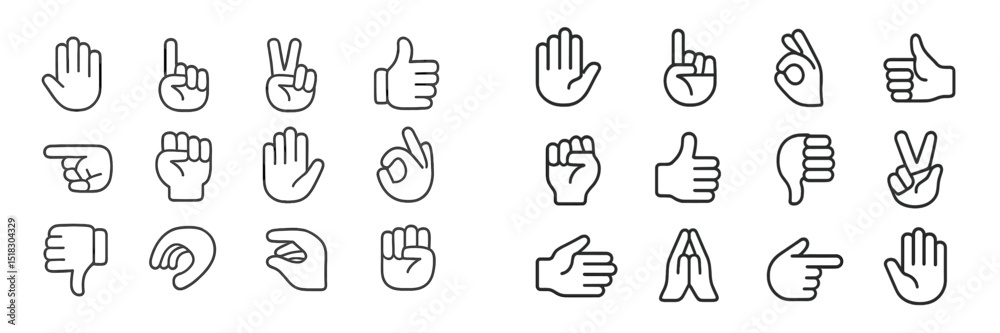 Fototapete Various hand gestures displayed in a minimalistic style suitable for communication and expression in different contexts