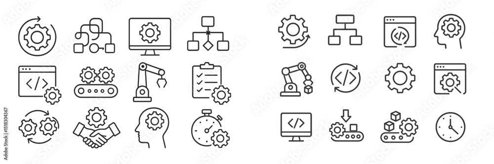 Aufkleber Visual representation of automation concepts including gears, workflows, and technology in a minimalist style