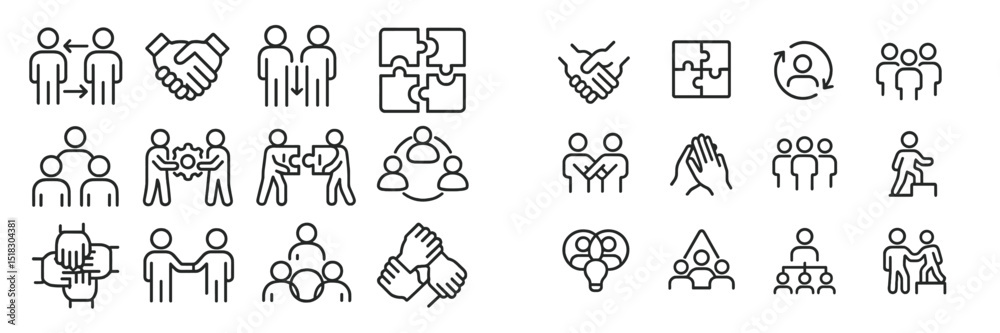 Aufkleber Collaborative teamwork and partnership symbols in simple line art style for communication and connection