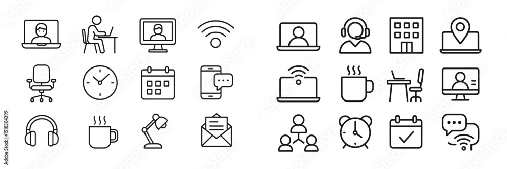 Aufkleber Digital workspace icons representing remote work tools and online communication for efficiency during the modern work era