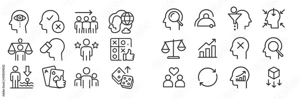 Poster Collection of minimalist icons representing various human interactions and cognitive processes in a modern design
