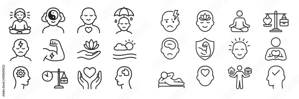 Poster Exploring mindfulness and wellness icons representing various emotions and self-care practices