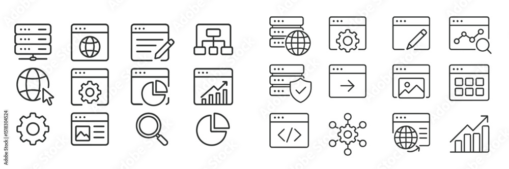 Fototapete Collection of digital icons representing various web and data concepts in a modern flat design style