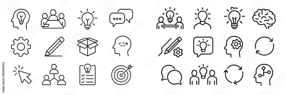 Aufkleber Creative brainstorming session with diverse icons representing ideas, collaboration, and problem-solving