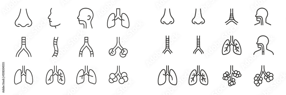 Aufkleber diagrams illustrating human respiratory system components in simple line art design showcasing vario