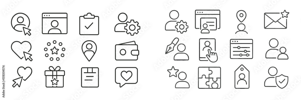 Aufkleber Collection of minimalistic icons representing various digital and social media interactions for user engagement