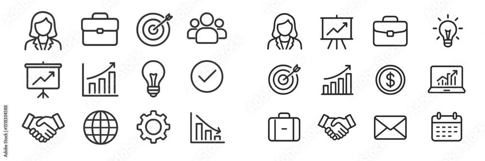 Poster icons depicting business concepts and professionalism in a modern, minimalist style suitable for var