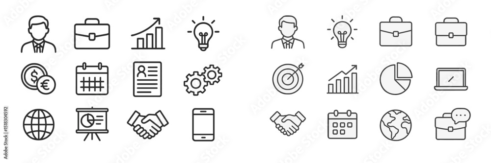 Poster Business icons representing various aspects of entrepreneurship and teamwork in a minimalist design style