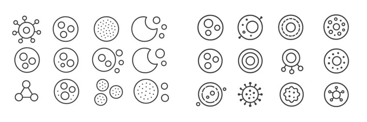 Fototapeta premium Various abstract geometric shapes and patterns created with circles and dots on a white background