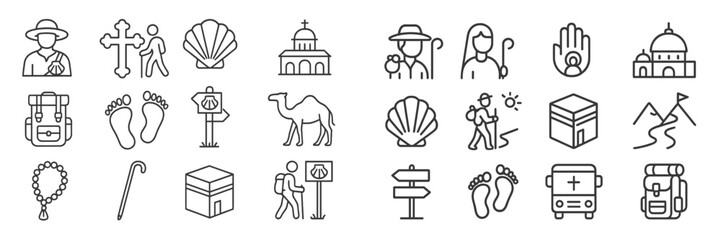 Obraz premium Symbols of pilgrimage showcasing diverse activities and landmarks associated with spiritual journeys