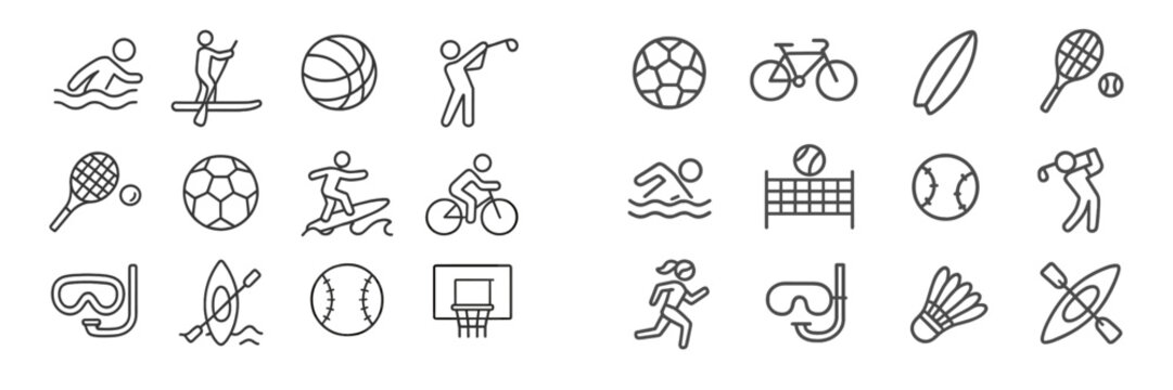 Collection of various sport icons depicting different athletic activities in minimalistic design