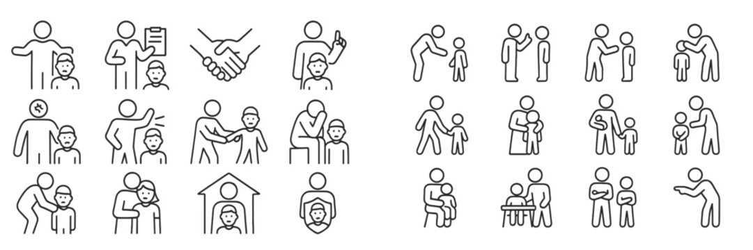 Various icons depicting different interactions between adults and children in educational and nurturing contexts