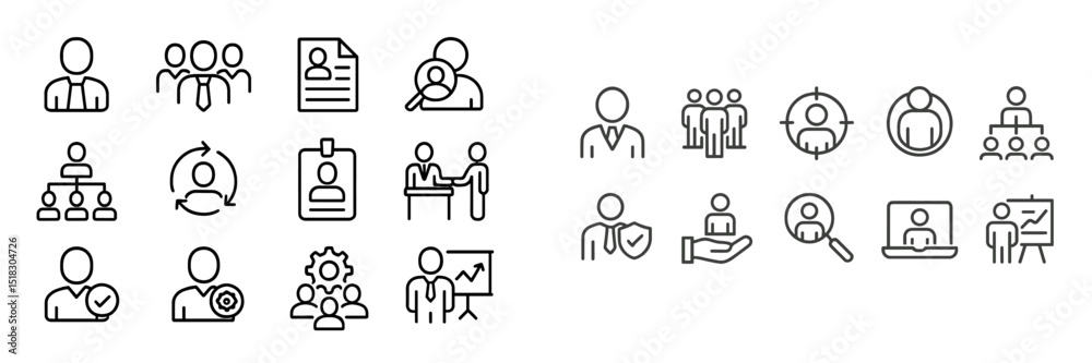 Poster icons representing teamwork and business activities in a modern style emphasizing collaboration and 