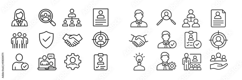Aufkleber Collection of icons depicting various elements of human resources and recruitment processes in a minimalist style