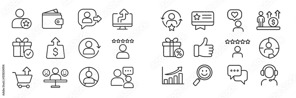 Poster exploring various icons representing user engagement, transactions, and feedback in digital environm