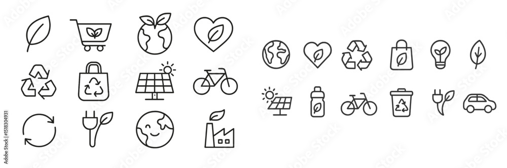 Poster illustrations showcasing eco-friendly symbols and sustainable concepts in a minimalist style for env