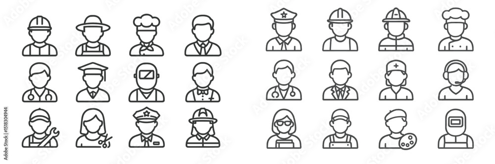 Poster Various professional icons representing different occupations and roles in a modern workforce setting