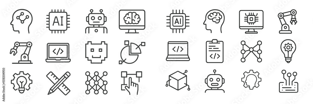 Fototapete Illustrating artificial intelligence concepts with icons representing technology and automation in a modern design