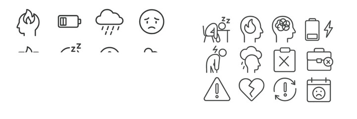 Collection of minimalist outline icons representing various emotions and states of well-being on a white background
