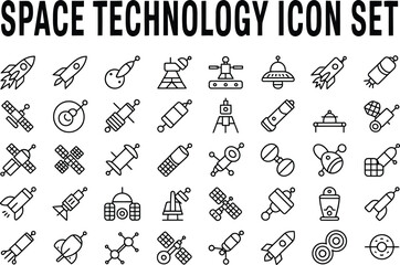 Space Technology Icon Set Line Art Graphic Design Elements Rocket Satellite Exploration Universe Astronomy Futuristic Modern Simple Clean Vector Illustrations Digital Download Premium Quality Icons   