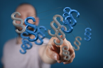 Abstract image depicting legal tech, law, and digital contracts.  Perfect for websites and...