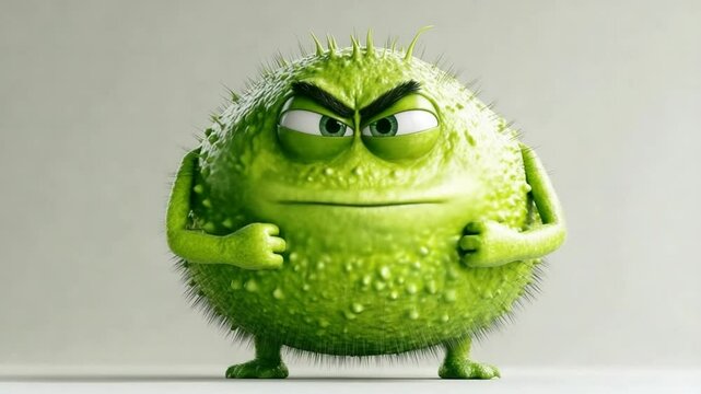 An angry, spiky, lime-green cartoon creature, possibly a virus or germ