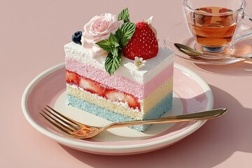 Minimalistic Flat Illustration of a Simple Cake with Low Detail for Modern Design