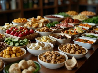 Obraz premium Assorted appetizers and snacks buffet display