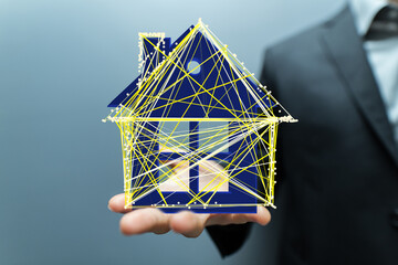 Futuristic house illustration.  Modern technology and real estate concept.