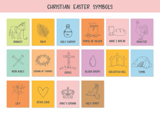  Christian Line Symbols Sketch Cards, Religion Hand Drawn Art, Biblical symbols, Educational cards