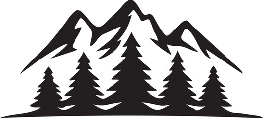 Obraz premium Mountain and Pine Tree Landscape Line Art