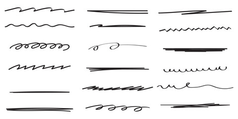 Creative Underline Brush Pack – Text Highlights for Posters & Web Design . Set of  hand drawn marker pen stroke line . 