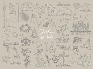  Christian Line Symbols Sketch, Religion Hand Drawn Art, Biblical symbols doodle