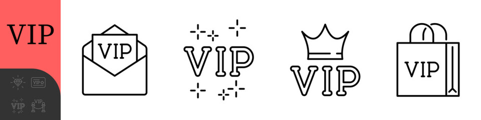 VIP Editable Icons set. Vector illustration in modern thin line style of l exclusivity related icons: service, membership, quality, and more. Pictograms and infographics